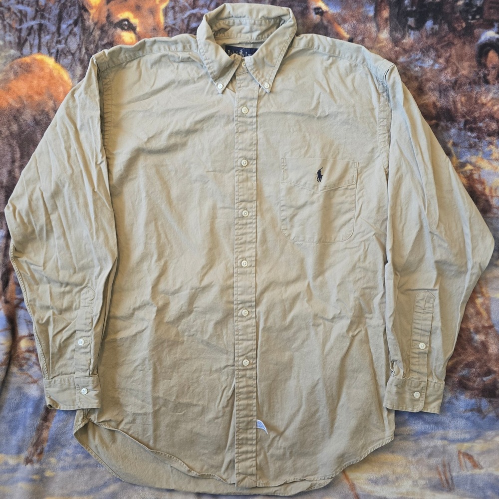 Vintage Polo Ralph Lauren 90s Sand Beige Formal Workwear Style Button Up sz M/L